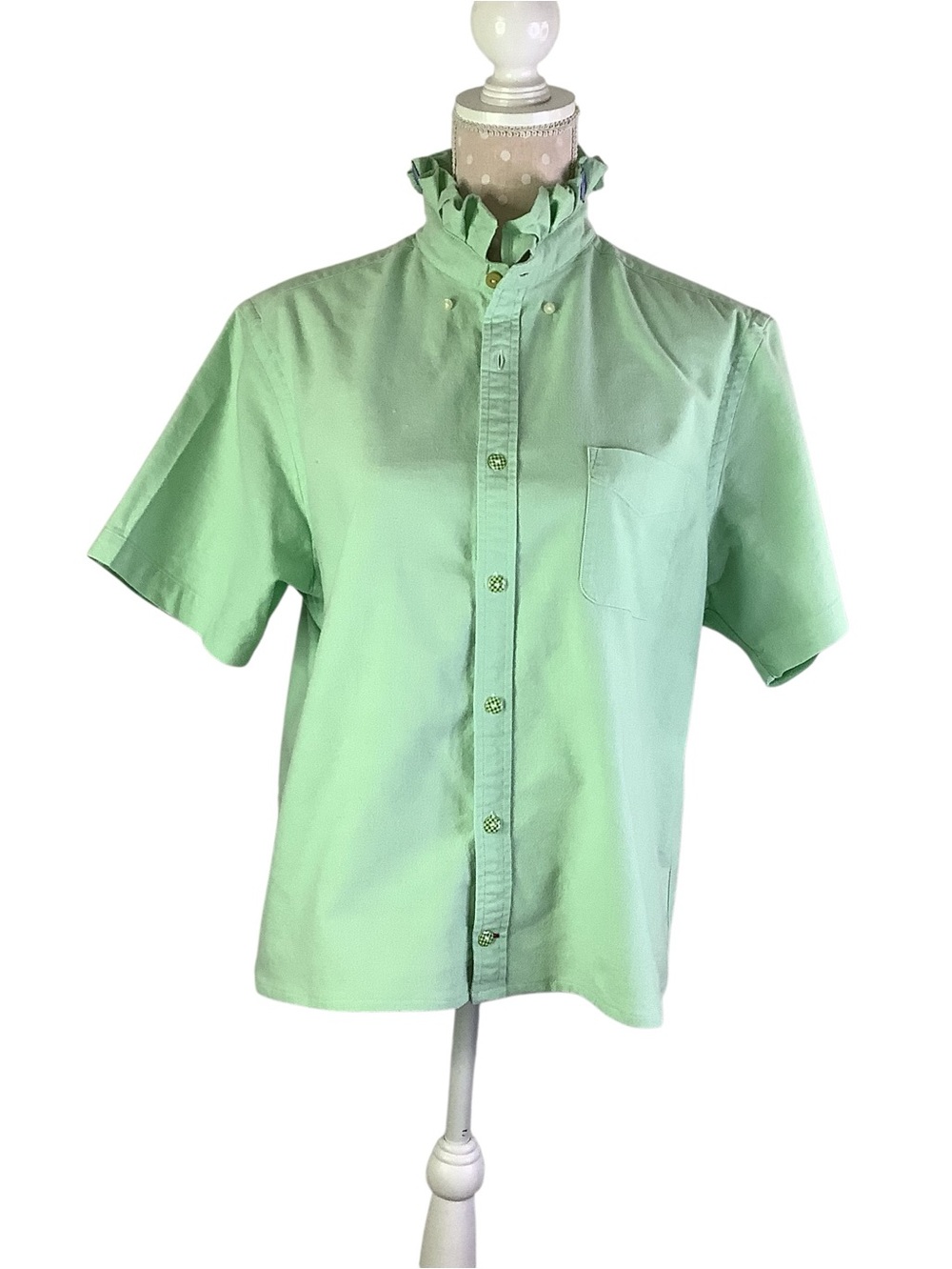 Cremieux Upcycled Short Sleeve Ruffle Collar Shirt